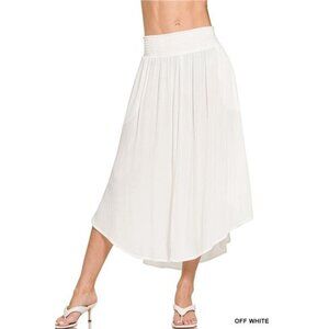 Zenana Woven Crinkle Smocked‎ Waist Maxi Skirt W Pockets - Off White